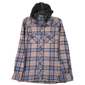 Guess Hooded‎ Flannel Shirt Size S Plaid Western Pearl Snaps Chore Street Style